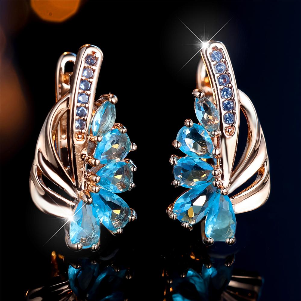 Изысканные синие зеленые серьги-кольца с цирконием для женщин, серебряные висячие серьги с цветком, элегантные вечерние украшения