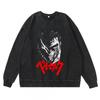 Heavyweight 360g Washed Vintage Berserk Anime Streetwear Cotton Pullover Hoodie Men