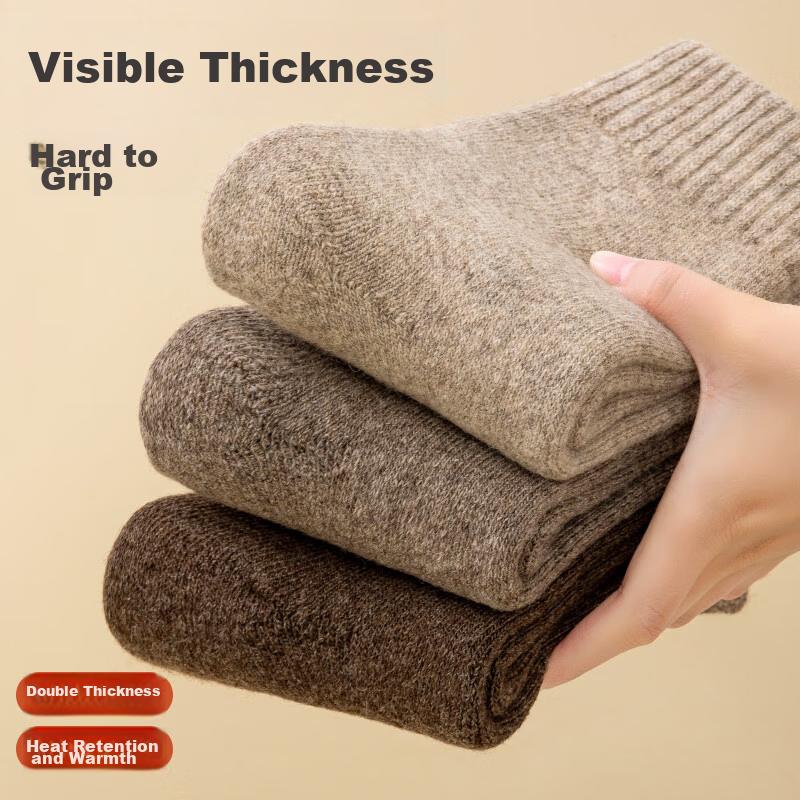 MiiOW 3 Pairs Thick 93% Wool Socks for Men, Autumn And Winter Fleece-Lined Warm Mid-Calf Socks, Men's Wool Long Socks