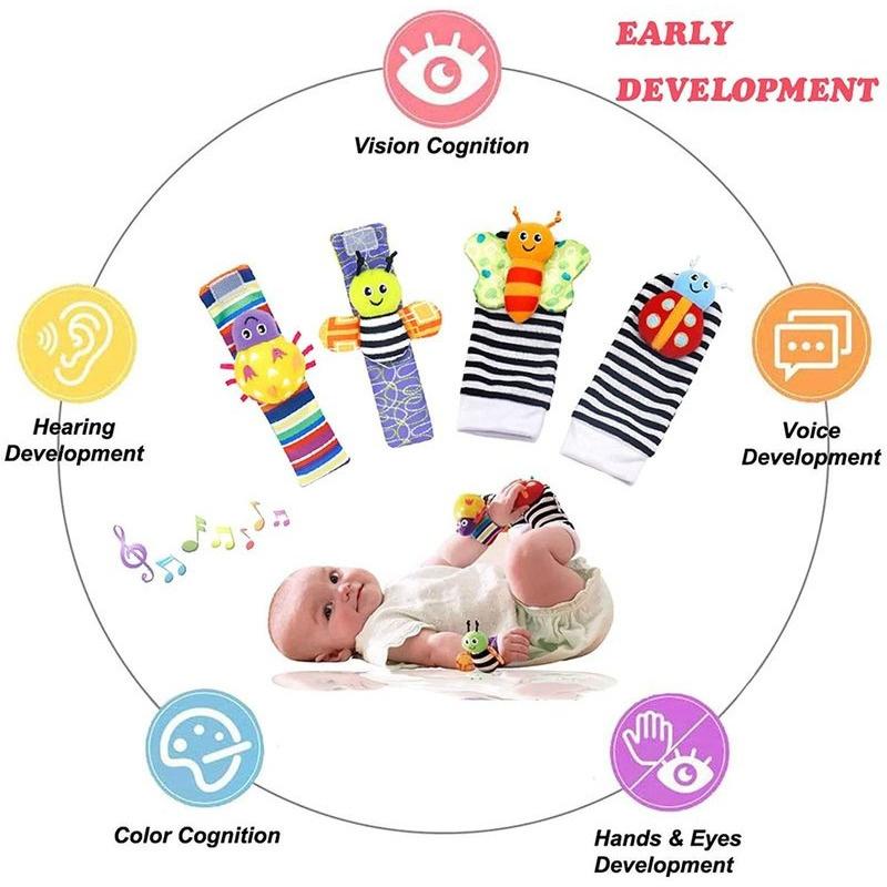 1set 0~24 Months Baby Rattles Soft Plush Toys Foot Wrist Rattle Set Cartoon Newborn Development Educational Toys for Children