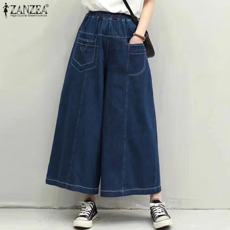 ZANZEA Женские повседневные свободные укороченные брюки с эластичной талией