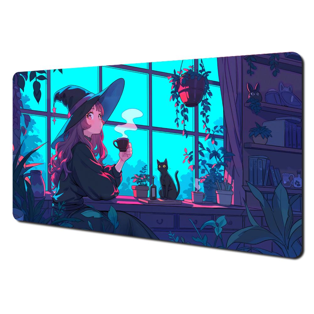 Cute Witch Illustration Design large Mouse Pad Desk Mat pc accessories Gaming pad office rug Mouse carpet Anime Girl mouse mat