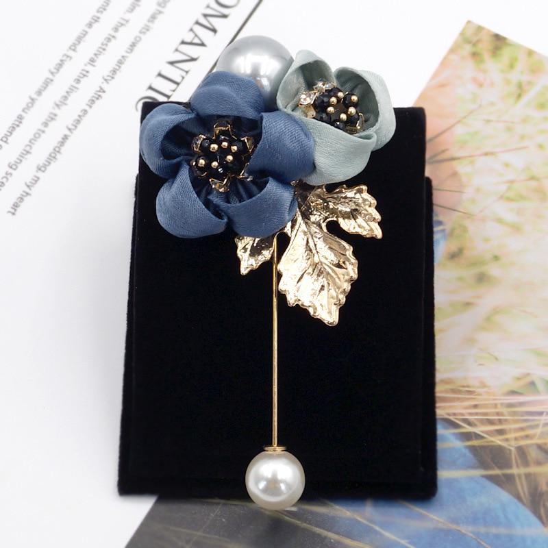 Women Cloth Art Pearl Fabric Flower Brooch Cardigan Shirt Shawl Pin Coat Badge Jewelry Accessories
