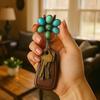 Turquoise Inlaid Bag Clip Key Holder Bohemian Style Flower Design Key Finder Car Keychain Hook Purse Accessories