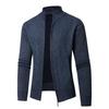 Молодежный повседневный мужской кардиган с воротником-стойкой, утолщенный плюшем, вязаная куртка на молнии, жаккардовая вязаная нить, мужской