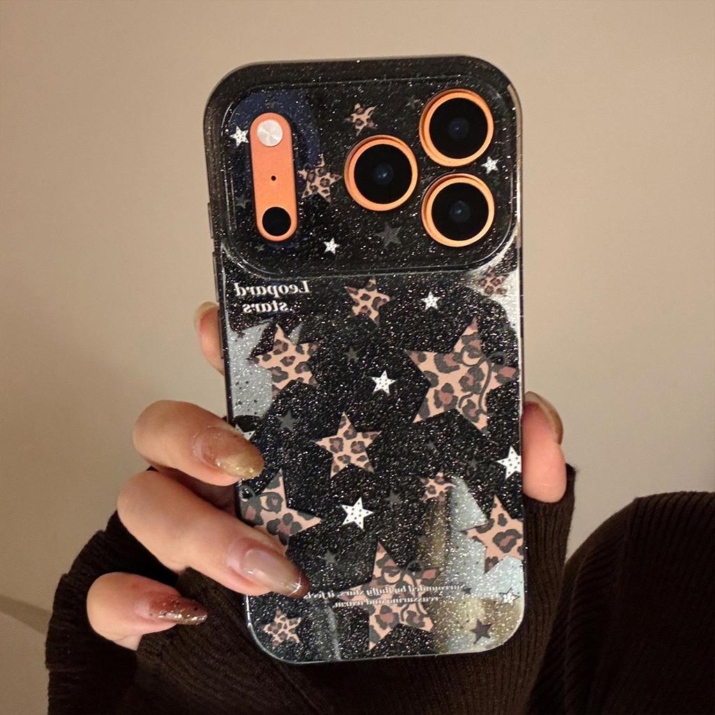 Блестящий чехол для телефона с леопардовым принтом и звездой для iPhone 15, iPhone 16, iPhone 17 Pro Max