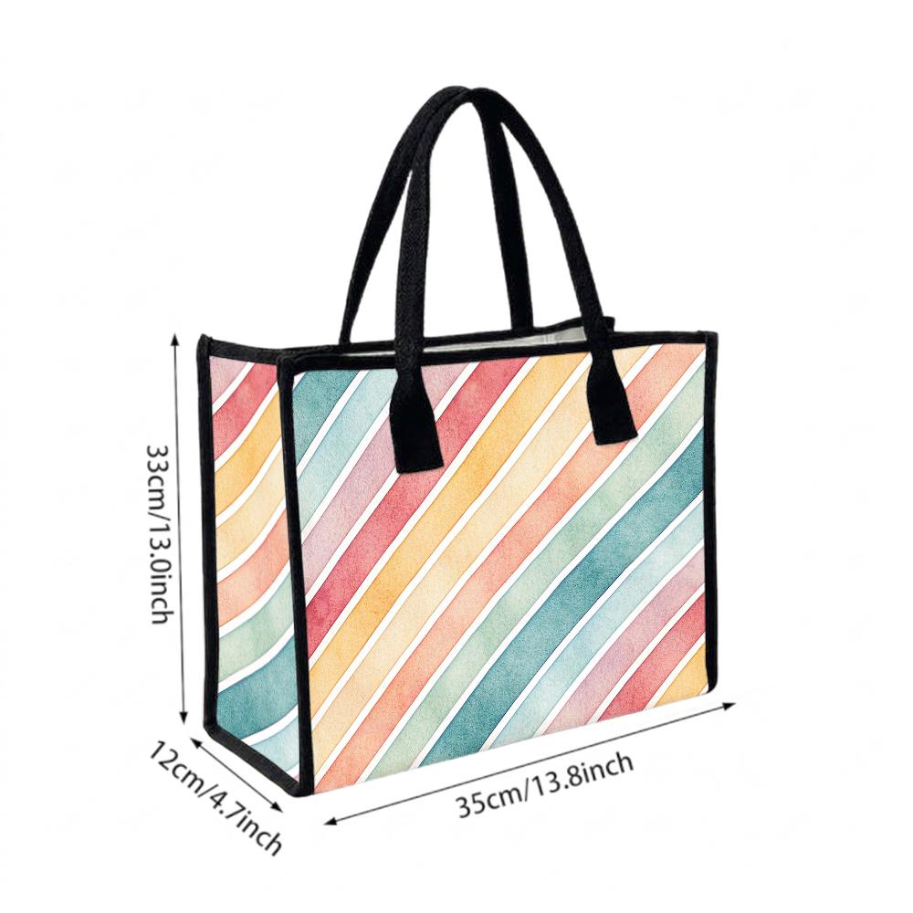 Watercolor Stripe Tote Bag Fashion Daily Shoulder Bag Casual Large Capacity Shopping Handbag