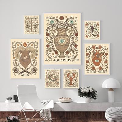 Богемный зодиакальный художественный принт на холсте, вдохновленный астрологией, Скорпион, Дева, Водолей, Овен, Лев, постер, фотографии, спальня, ретро, настенный декор, без рамки
