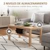 Coffee Table, Low Table, 2 Storage Shelves, 20 kg Load Capacity, 90 x 45 x 44.5 cm, Natural