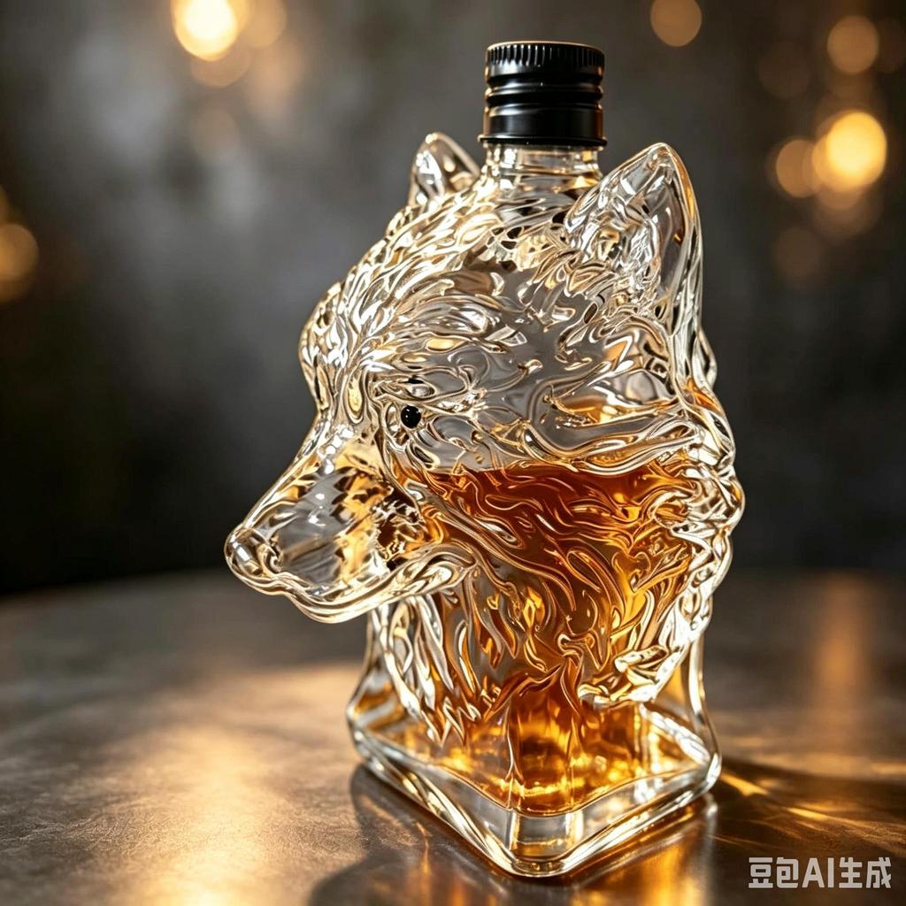 Wolf Head Glass Decanter, High Borosilicate Glass Liquor Bottle for Whiskey Vodka