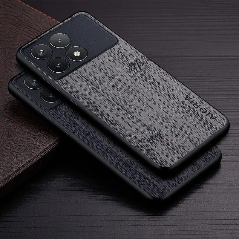 Case for Poco X6 Pro Poco M6 Pro Coque Bamboo Wood Pattern Leather Phone Cover Luxury Funda for Xiaomi Poco X6 Pro Case Capa