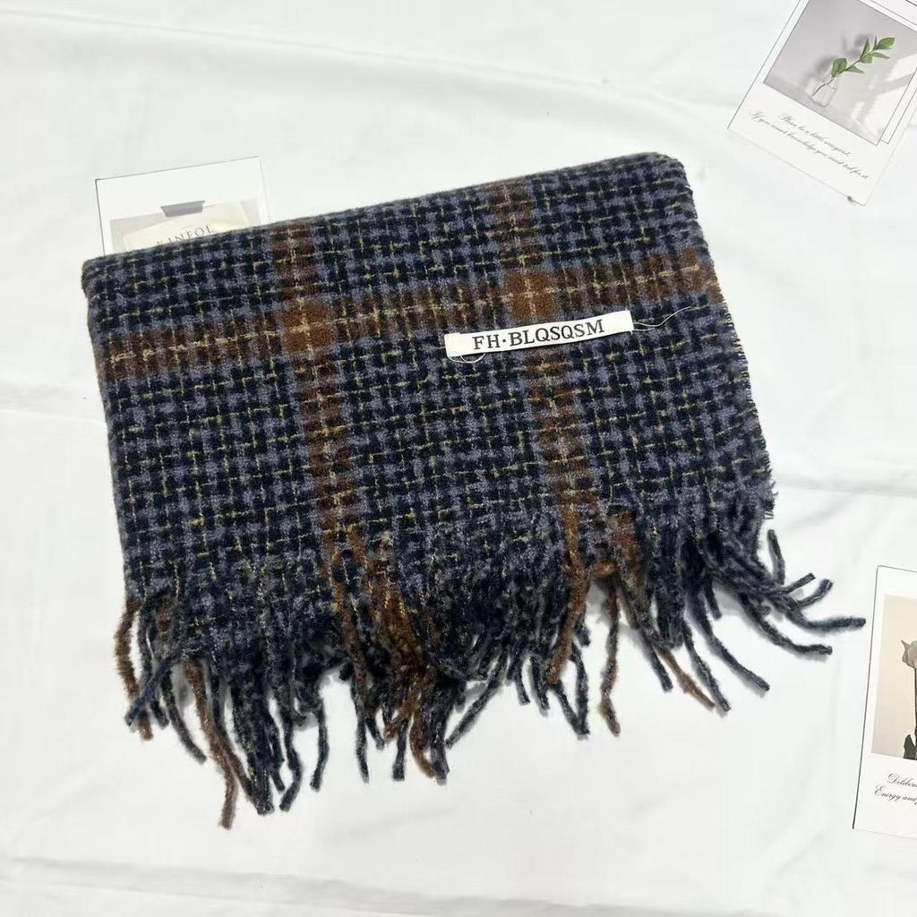 Women's Houndstooth Tassel Scarf - Autumn Winter Korean Style, Retro Warm Shawl