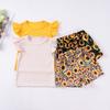 Girls Fashion Cute Solid Color Top Sunflower Printed Shorts Two-piece Set 2025 Summer Children's Casual Set