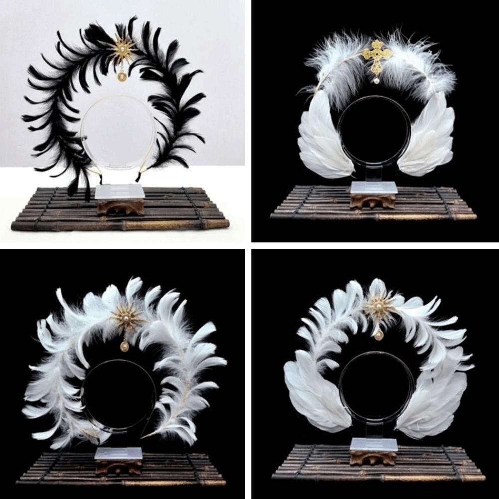 Dress Up Props Feather Halo Crown Headband Double Layer Wing Hair Hoop Christmas Party