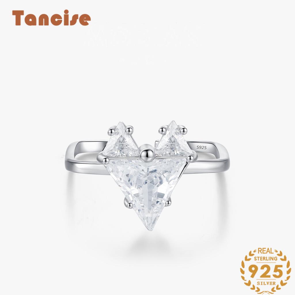 Tancise Classic 925 Sterling Silver Zircon Ring Ladies Jewelry Wedding Promise Party Gift