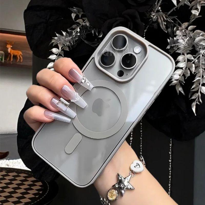 Роскошный прозрачный чехол для беспроводной зарядки Magsafe Magnetic для iPhone 11 12 13 14 15 16 Pro Max Plus силиконовый прозрачный чехол