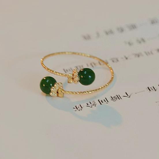 Women Ring Adjustable Opening Green Ball Design Finger Ring Retro Open Wrap Finger Band Jewelry Gift