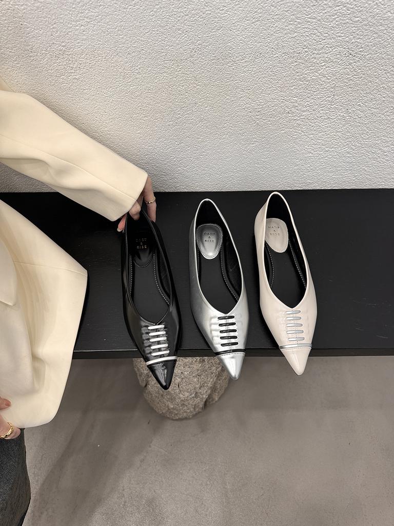 Мода Черный Серебристый Белый Женские Лоферы Острый Носок Туфли На Низком Каблуке Плоские Летние Повседневные Балетные Танцы Модные Мюли Размер 35-39