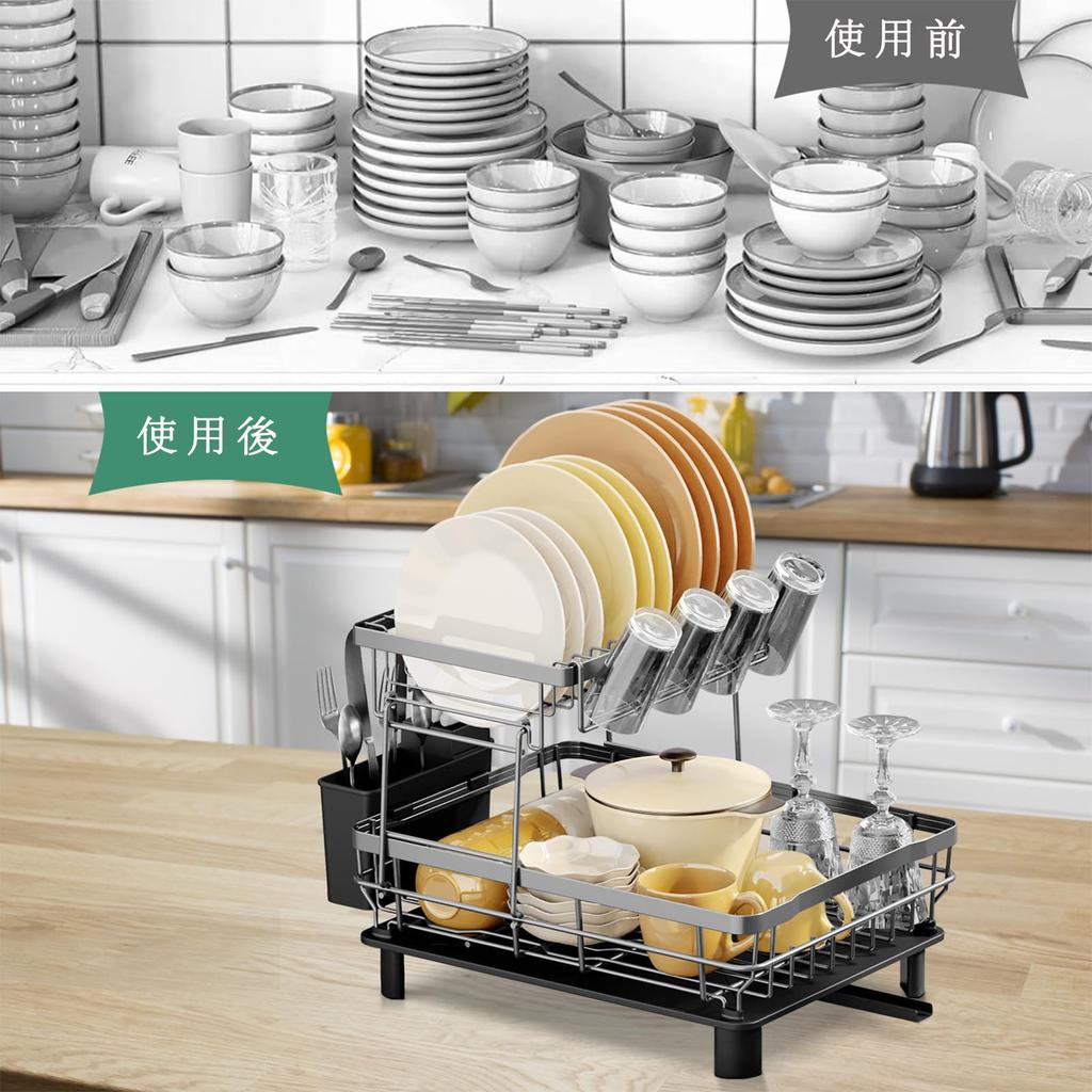 Сушилка для посуды Сушилка для посуды 2 уровня над сушилкой для посуды Автоматическая большая тарелка для кухни Сушилка для посуды Нож для еды Палочки для еды Легко экономит место Стойка, Корзина, Тип, Раковина,