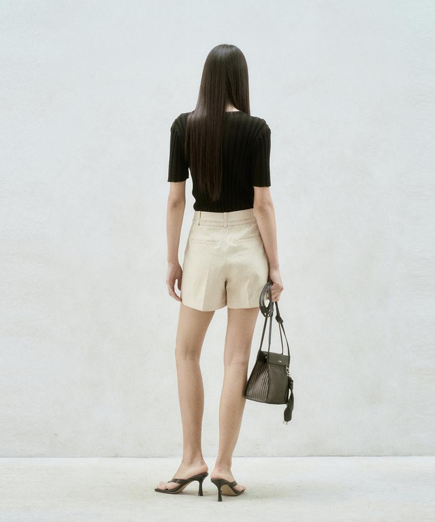 RE RHEE Half Sleeve Ribbed Top Black