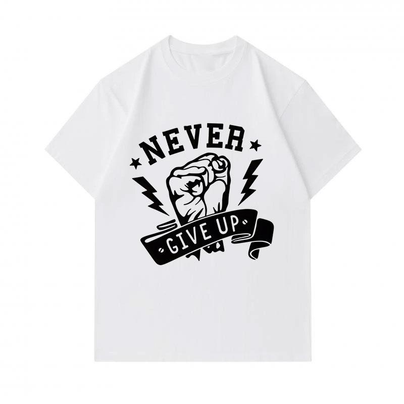 Men's 100% Cotton Crew Neck Short Sleeve T-Shirt, Never Give Up Fist Lightning Print Casual Comfortable Breathable Tee for Daily Workout Inspirational