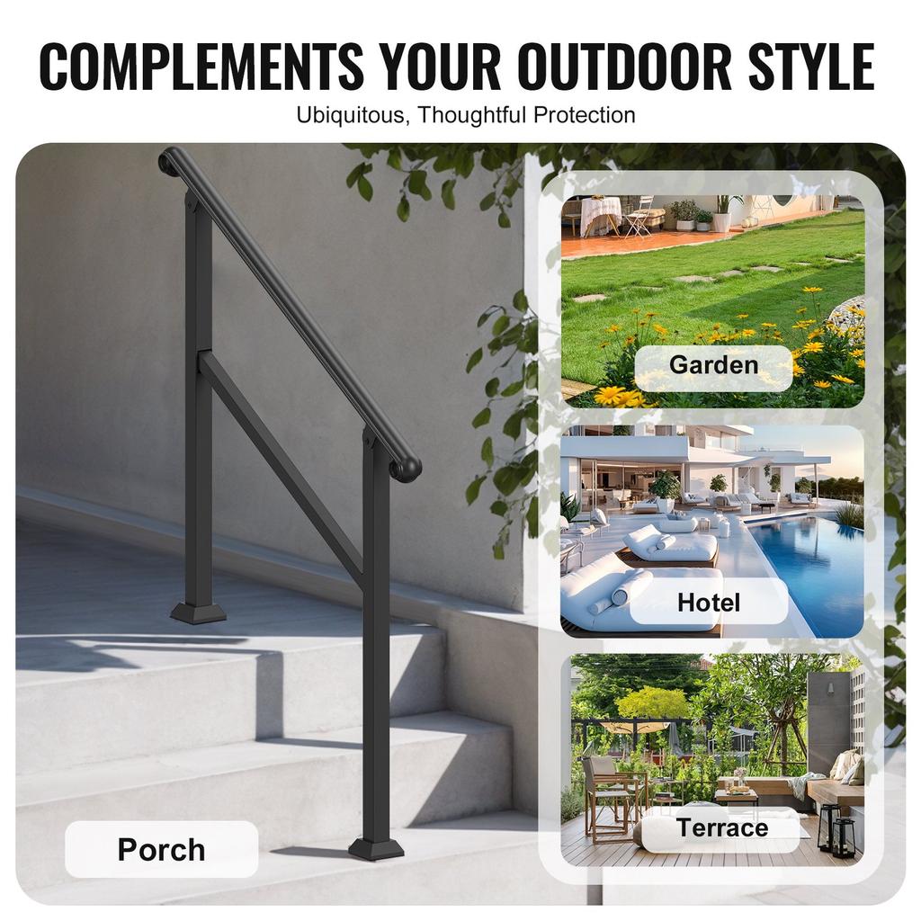 VEVOR Handrails for Outdoor Steps, 2-3 Step Stair Hand Rail & Indoor Railing Kit, Railings for Outside Steps with Installation Kit