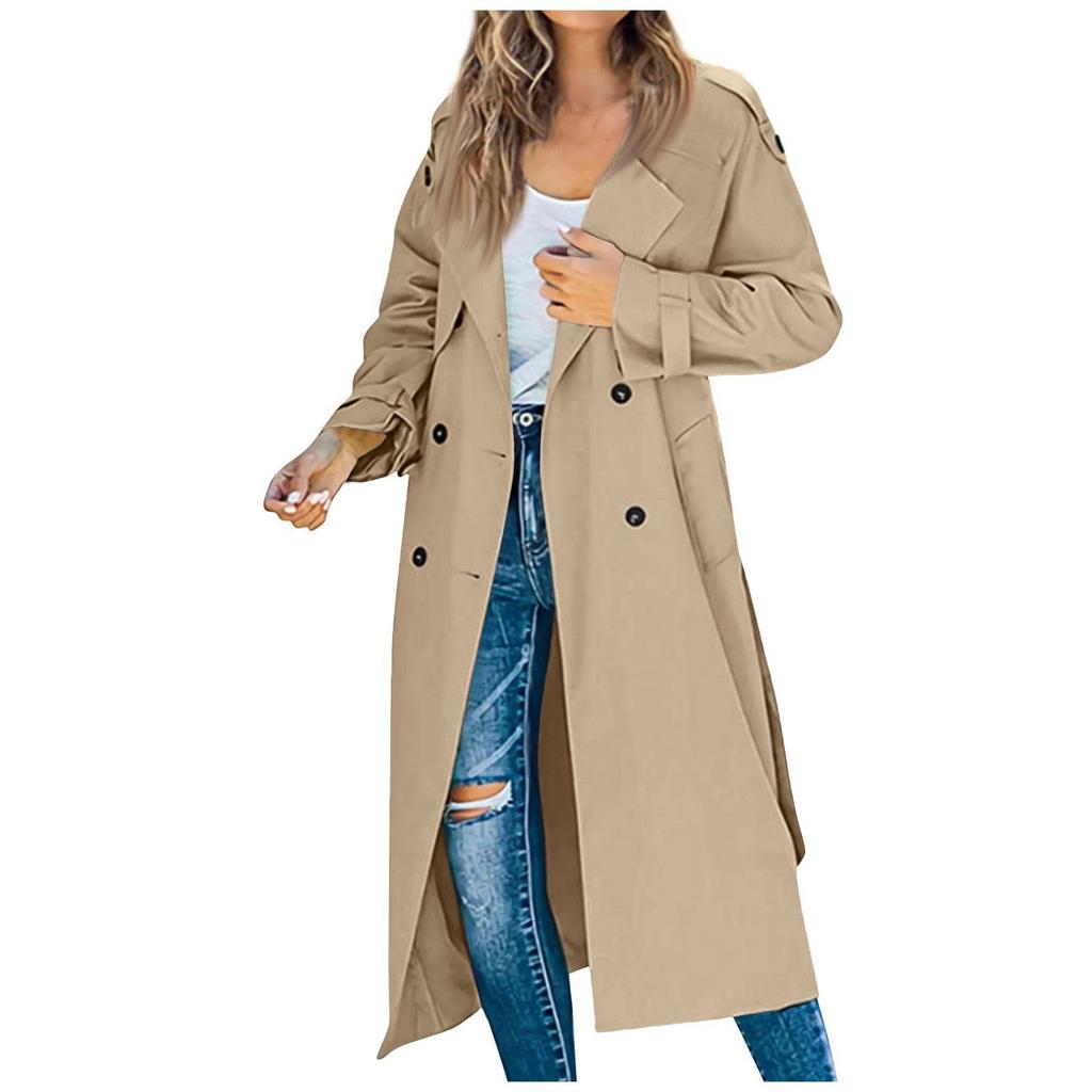 Women's Autumn And Winter Casual Temperament Solid Color Trench Coat In The Long Jacket