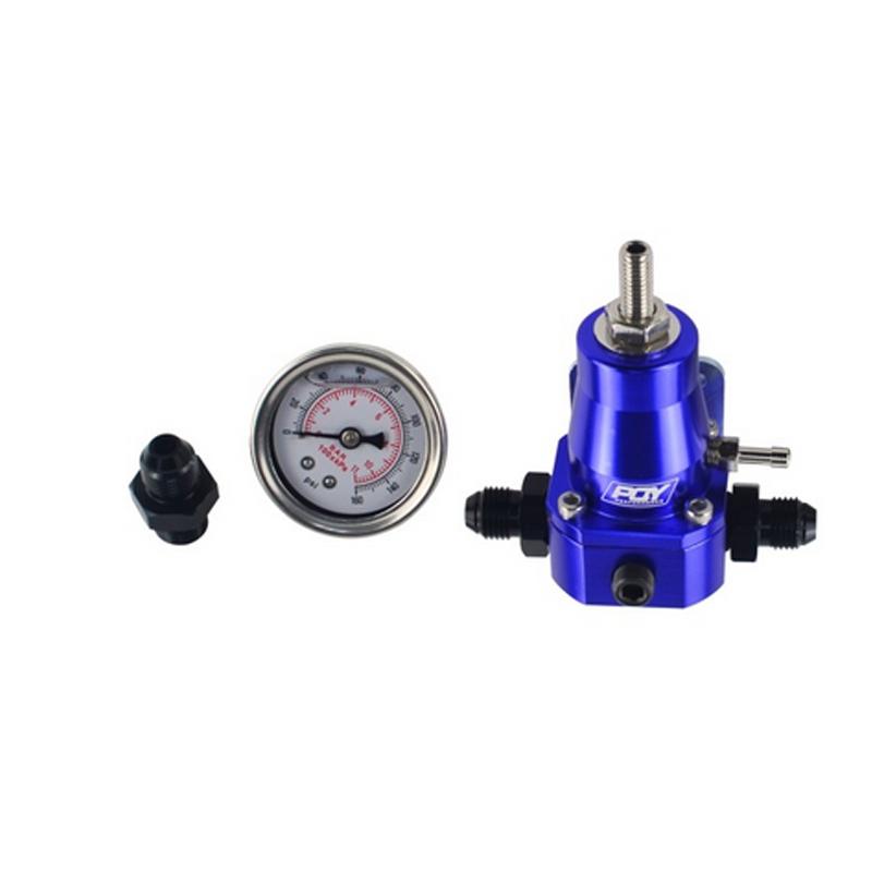 RESO- Universal 30-70 PSI Black Aluminum Car Fuel Pressure Regulator Gauge 3 AN6 Fitting 3 Washers Kit