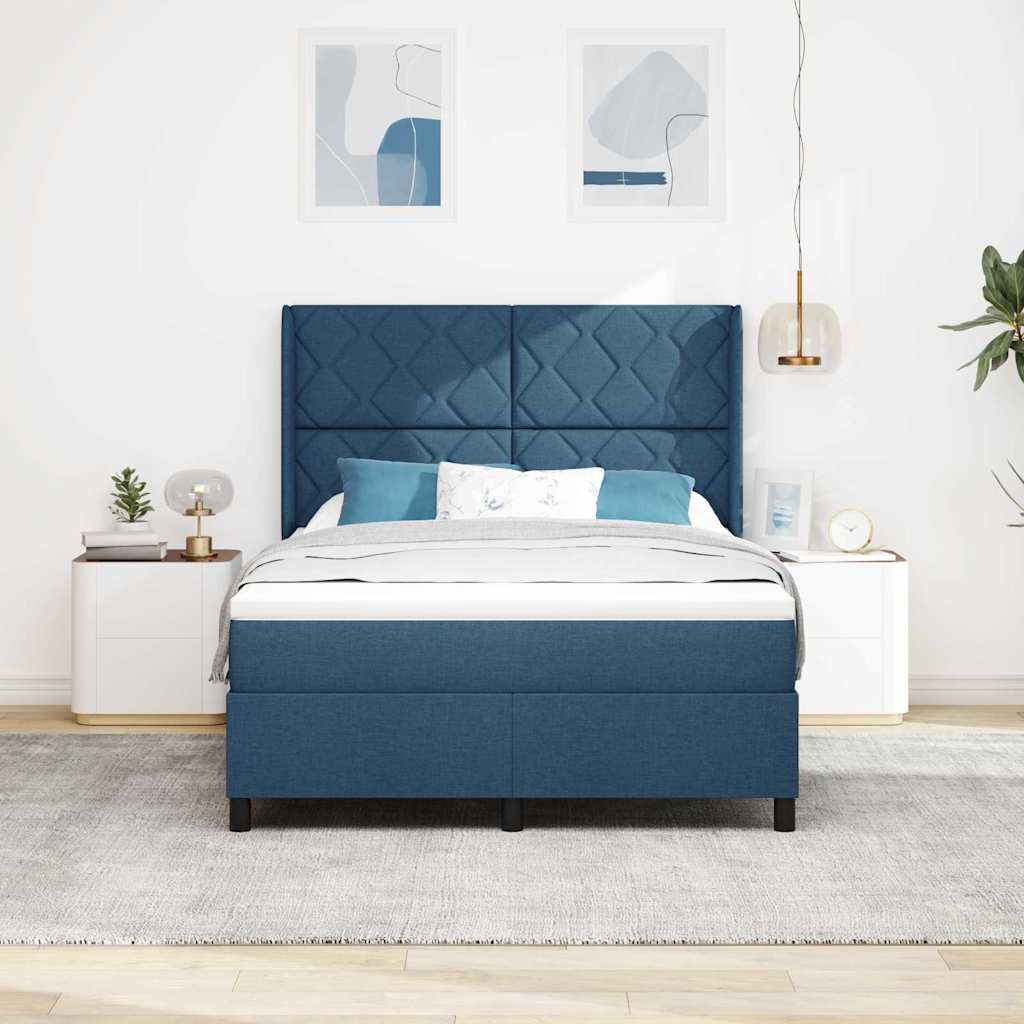 Box Spring Bed with Pillow Headboard Blue 190 x 140 cm Fabric