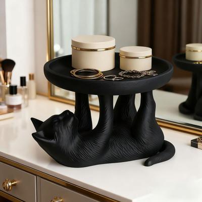 Черный поднос для украшений в виде кошки, 3D-печать, поднос для хранения кролика, многоцелевой органайзер для украшений, мелочей, ключей, настольное украшение
