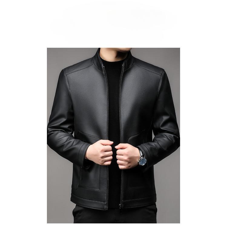 Мужская куртка из натуральной кожи, модная кожаная куртка для папы с воротником-стойкой, повседневная мужская куртка без необходимости глажки