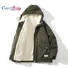 Men's Cotton Fleece Coat Hooded Button Jacket Long Sleeve Thicken with Pocket
