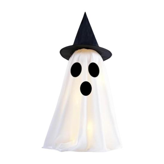 Light Up Halloween Ghost Decoration Scary Lighted White Cloth Ghost Spooky Tabletop Ornament for Indoor Home Mantel Shelf Decor
