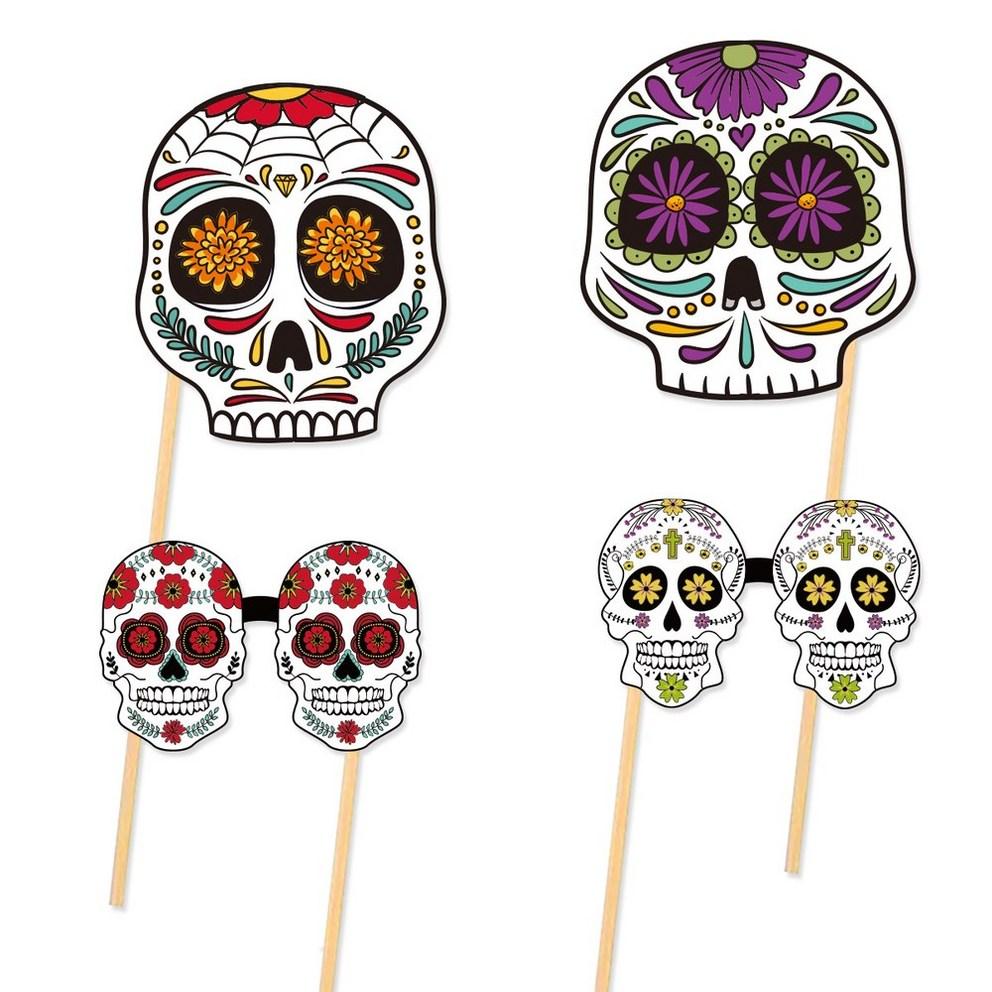 Mexican Day of the Dead Photo Props Skeleton Ghost Costume Party Photo Paper Cards (10 Pack)
