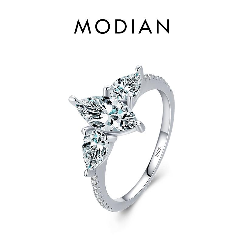 MODIAN 925 Sterling Silver High Quality Luxury Sparkling Zirconia Finger Ring For Women Classic Wedding Engagement Jewelry