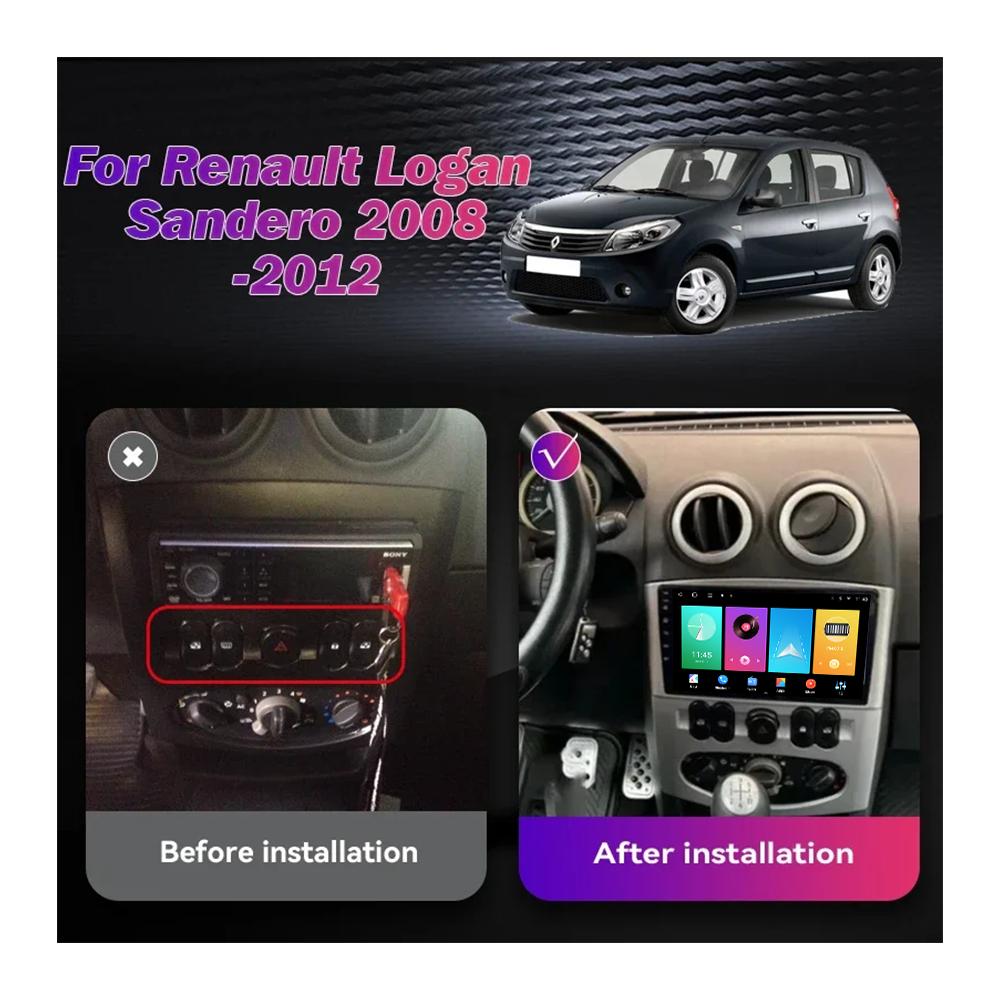 Автомобильное радио Android Auto Carplay для Renault Logan Sandero 1.6 2008 -2012 Мультимедийный проигрыватель Головное устройство Стерео GPS Навигация BT WIFI 1+16 ГБ