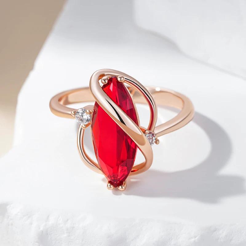 Элегантные изогнутые красные циркониевые золотые кольца для женщин винтажные роскошные ювелирные изделия для вечеринки, свадьбы, аксессуары