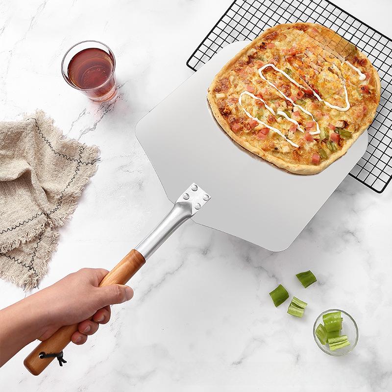Европейская и американская 12"-14" квадратная алюминиевая лопата для пиццы с дубовой ручкой - длинная ручка и съемная лопатка для переноса в печь.