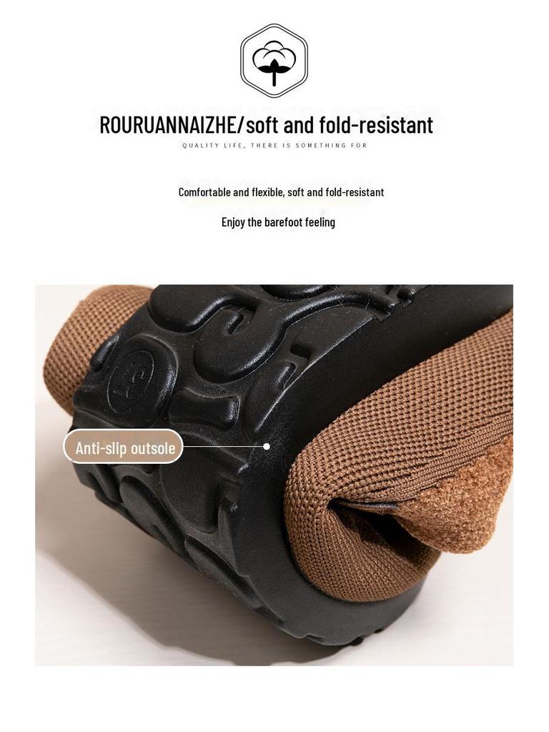 Women's Velvet-Lined Non-Slip Winter Shoes - Warm Round-Toe Flats for Middle-Aged and Older Adults