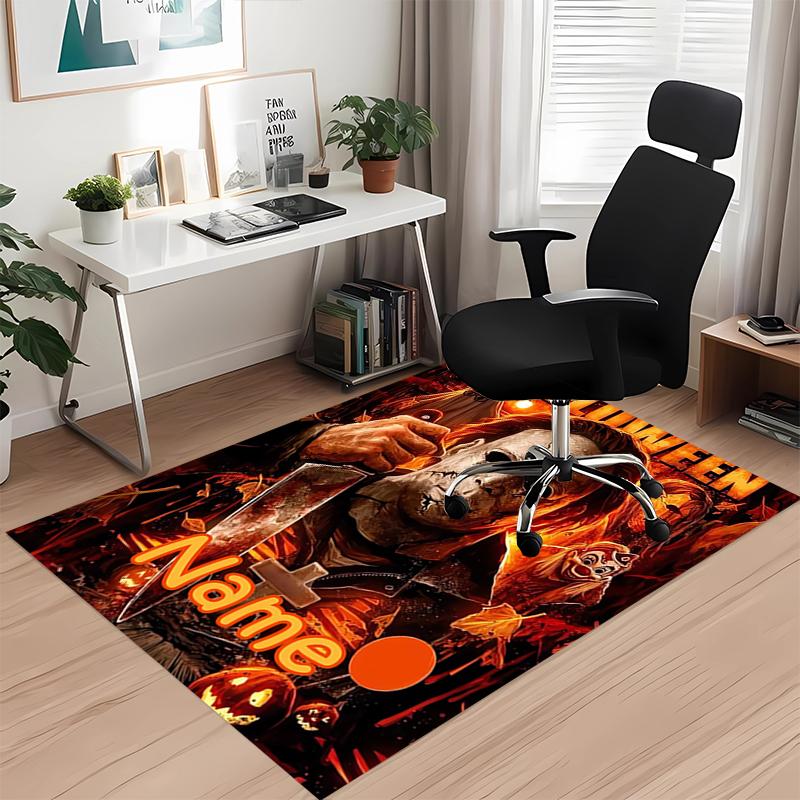 Custom Name Halloween horror Printed Carpet, for Office Chair Living Room Bedroom Kitchen Room Decor Gifts.