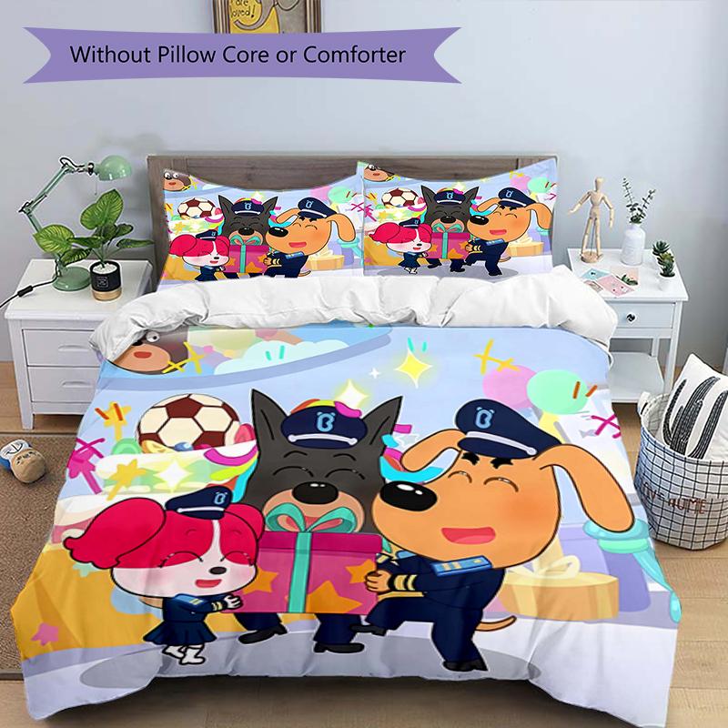 3pcs Sheriff Labrador2 Design Cover Set - HD Printed Bedding with 1 Cover and 2 Pillowcases - Perfect for Home and Dorm Decor