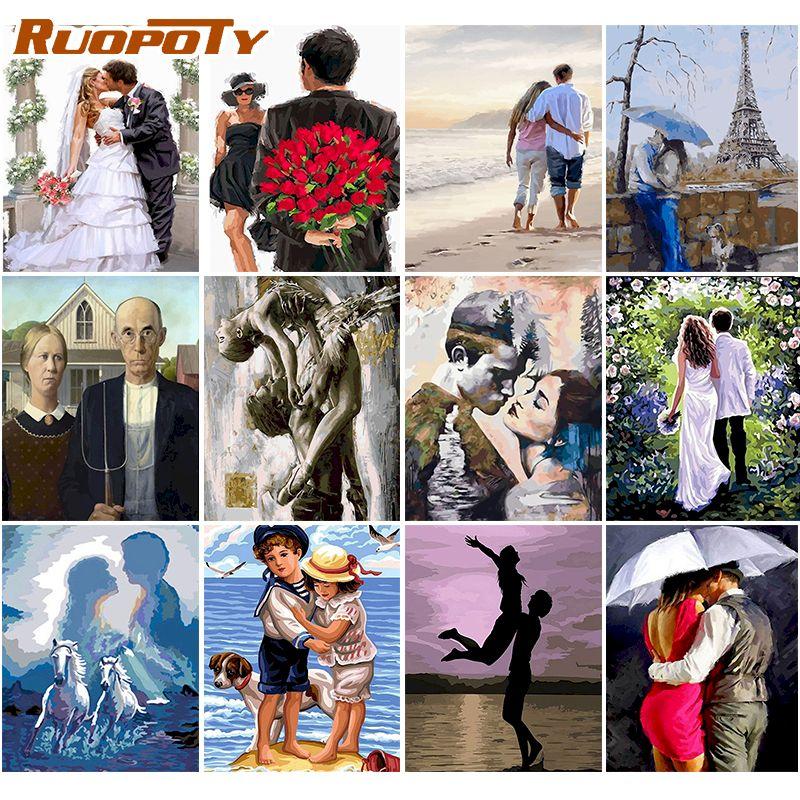 RUOPOTY Картина любовника по номерам, наборы, ручная роспись, рисунок маслом «сделай сам», картина маслом по номерам, украшение для дома, гостиной