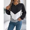 Women's Autumn/Winter Sweatshirt-Style Casual Colour-Block Cable-Knit Bell-Sleeve Pullover Loose-Fit Knitted Top for Ladies