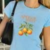 Модная женская футболка с принтом фруктов и апельсинов, забавная повседневная футболка с круглым вырезом и короткими рукавами, летняя женская футболка