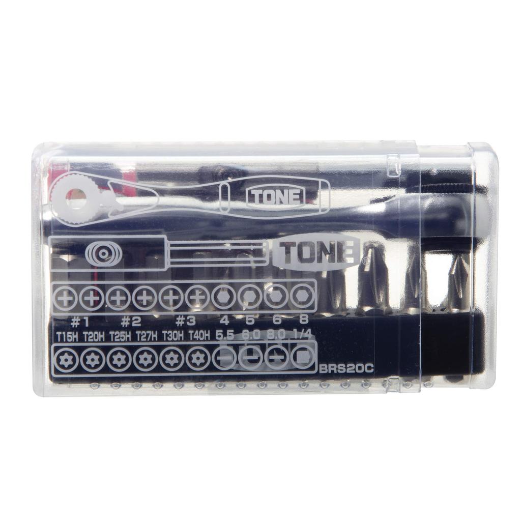 Tone Bit Ratchet Set Bit Insert Set BRS20C, & 6.35mm (1/4"), Clear, 23-Piece