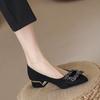Summer and Autumn New Pointed Soft Sole Black High Heels Suede Commuter Dress Rhinestone Thick Heel Single Shoes Work Shoes