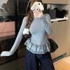 Women Fashion Slim Basic Ruffle Patchwork Long Sleeve T-Shirt Spring Autumn Winter Thickened Crew Neck Pullovers