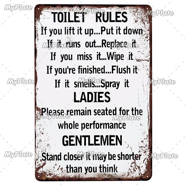 [MyPlate] Bathroom Rules Vintage Metal Sign Plaque Toilets Tin Sign Wall Decor For Pub Club Man Cave Bar Decoration Tin Plates