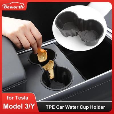 Подставка для стакана с водой из термопластичного эластомера для Tesla Model 3 Y 2022, аксессуары для интерьера, силиконовые водонепроницаемые подставки, консольная вставка, держатель с двумя отверстиями