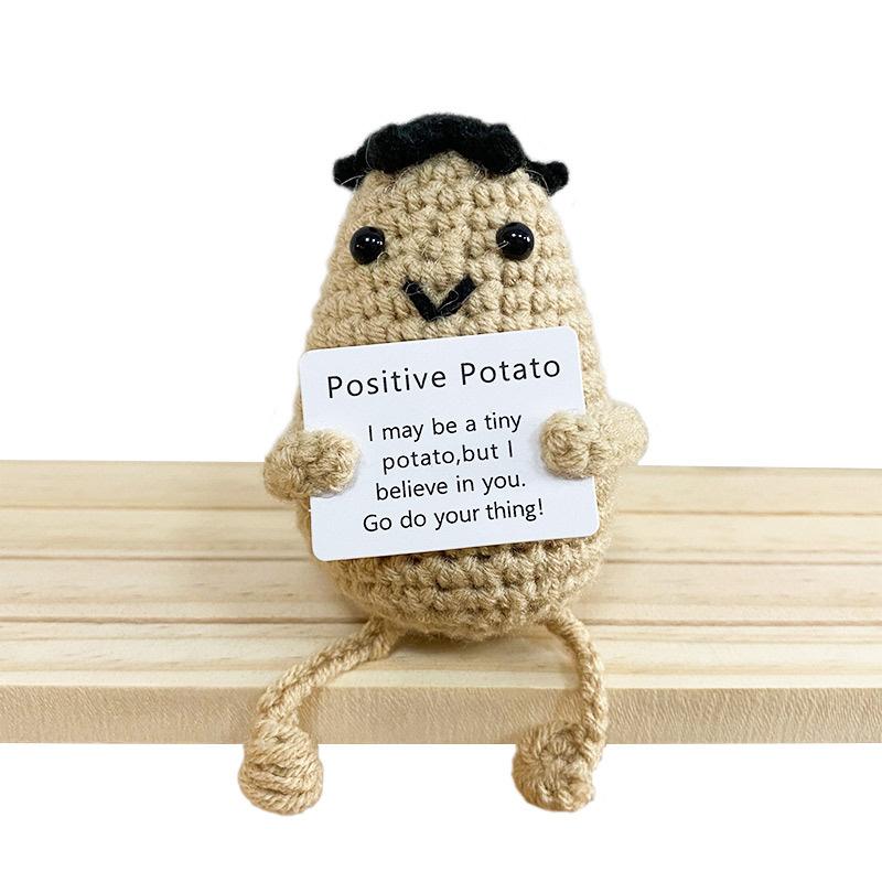 Handmade Knitting Emotional Support Cucumber Long Legged Doll with Card Cute Crochet Positive Potatoes Vegetable Doll Room Decor